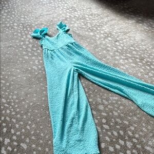Zara Blue Jumpsuit with Wide-Leg Design and Decorative Bow